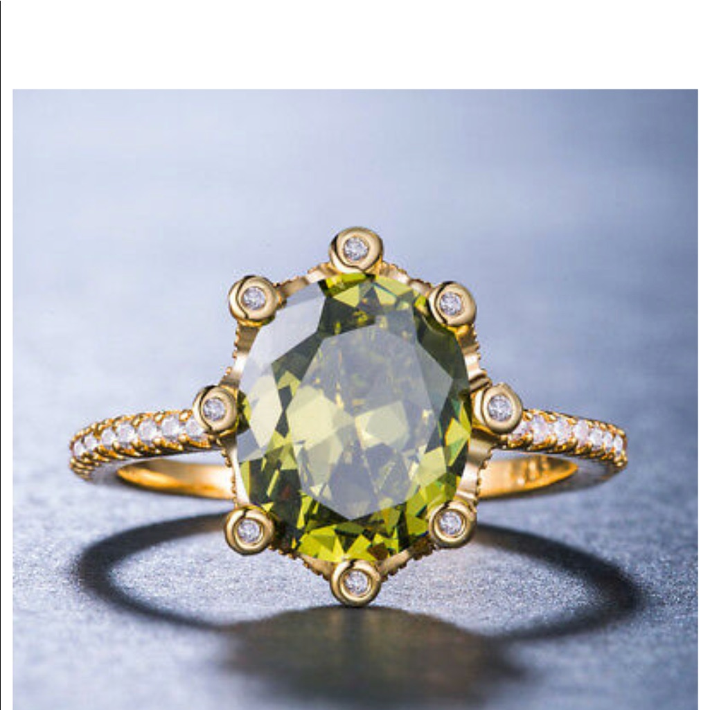 18 K Gold Plated Green Peridot Cocktail Ring New